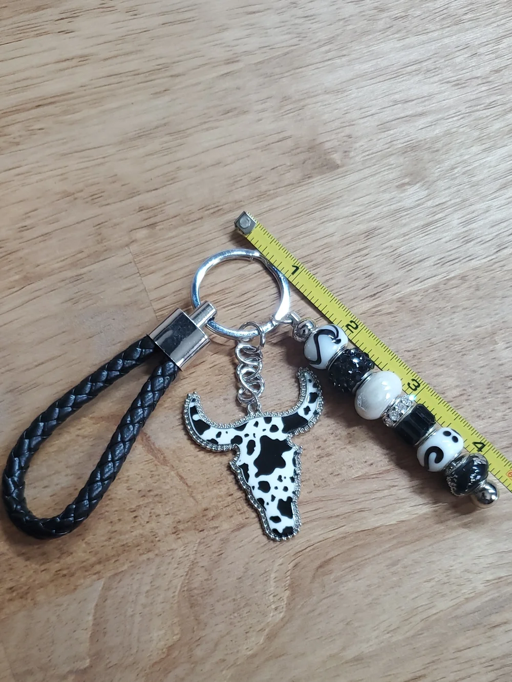 Western Longhorn Black And White Keychain